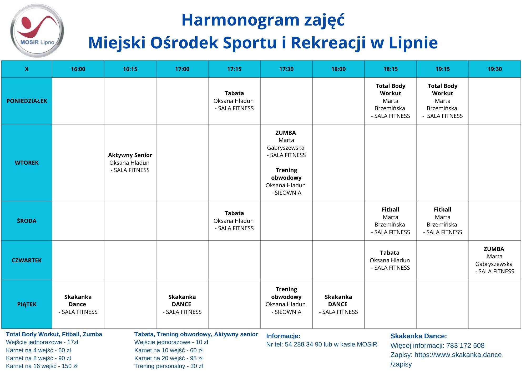AKTUALNY HARMONOGRAM NA SALI FITNESS I SIŁOWNI