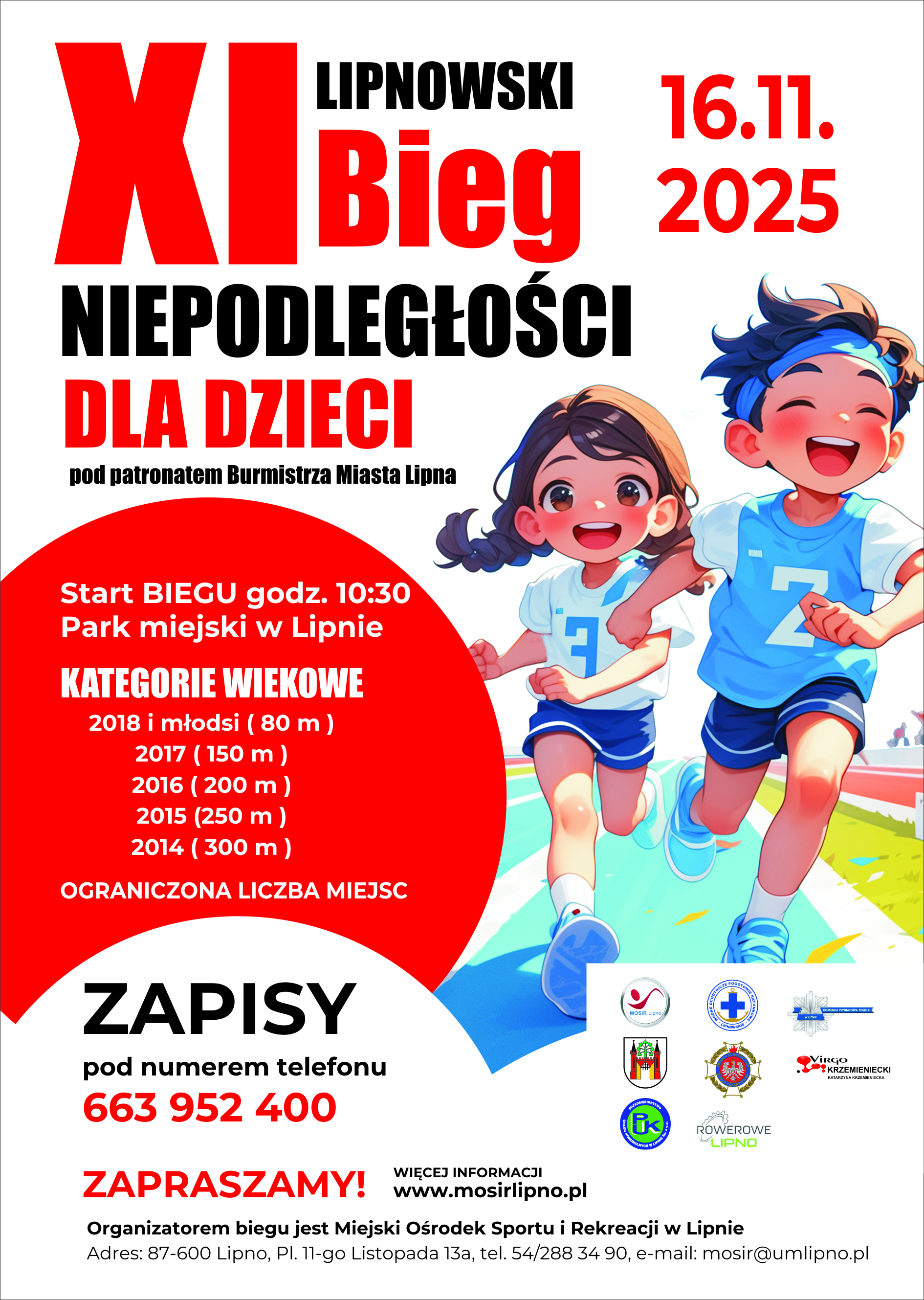 XI LIPNOWSKI BIEG NIEPODLEGŁOŚCI 16.11.2025- BIEGI DLA DZIECI