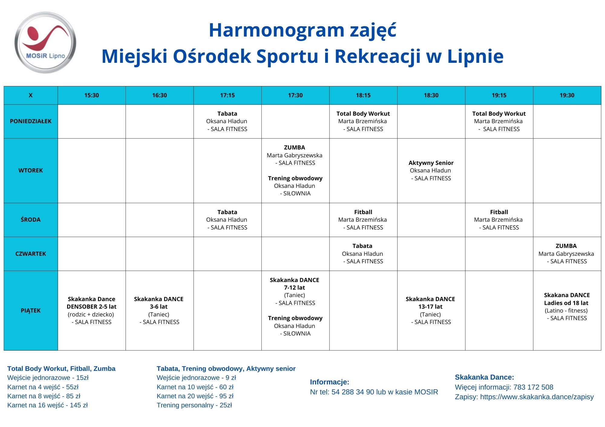 AKTUALNY HARMONOGRAM NA SALI FITNESS I SIŁOWNI
